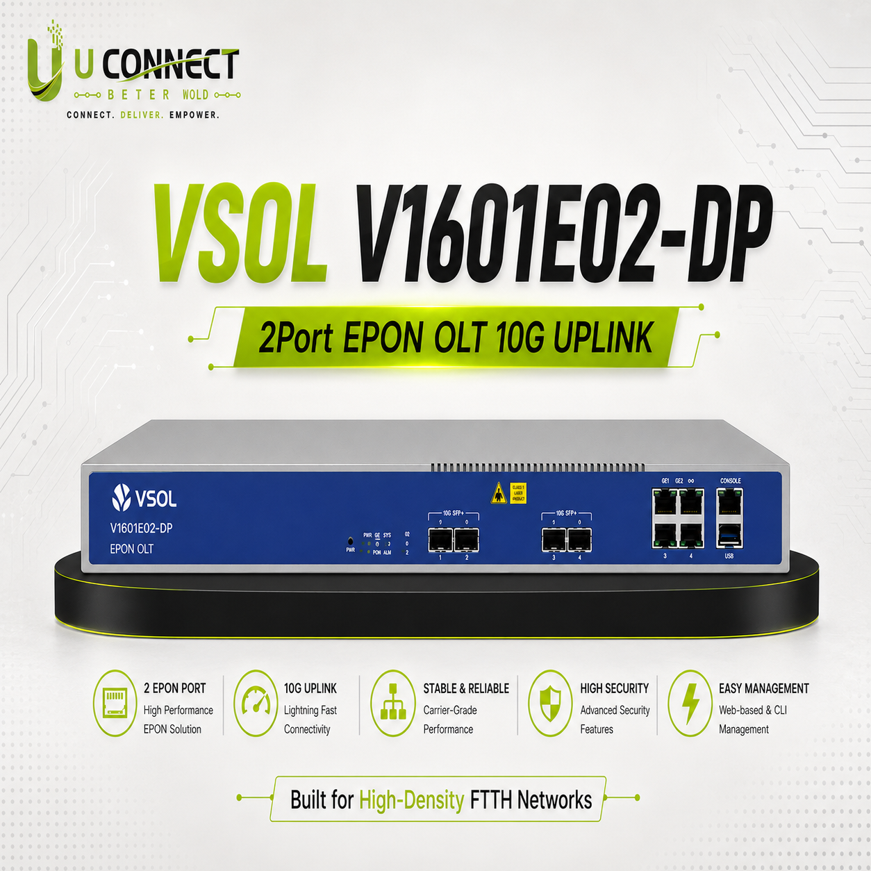 VSOL V1601E02-DP 2Port EPON OLT 10G UPLINK