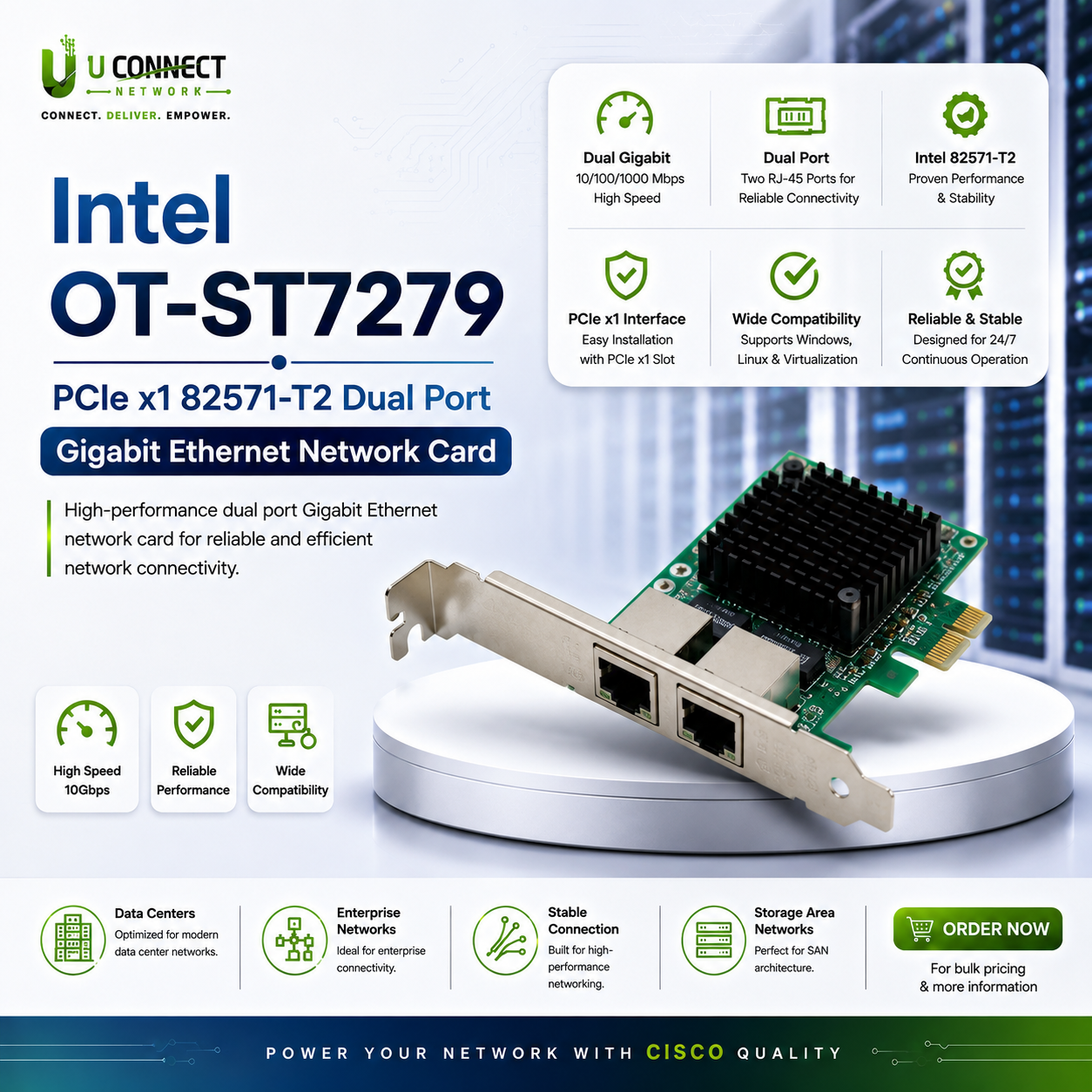 Intel OT-ST7279 PCIe x1 82571-T2 Dual Port Gigabit Ethernet Network Card