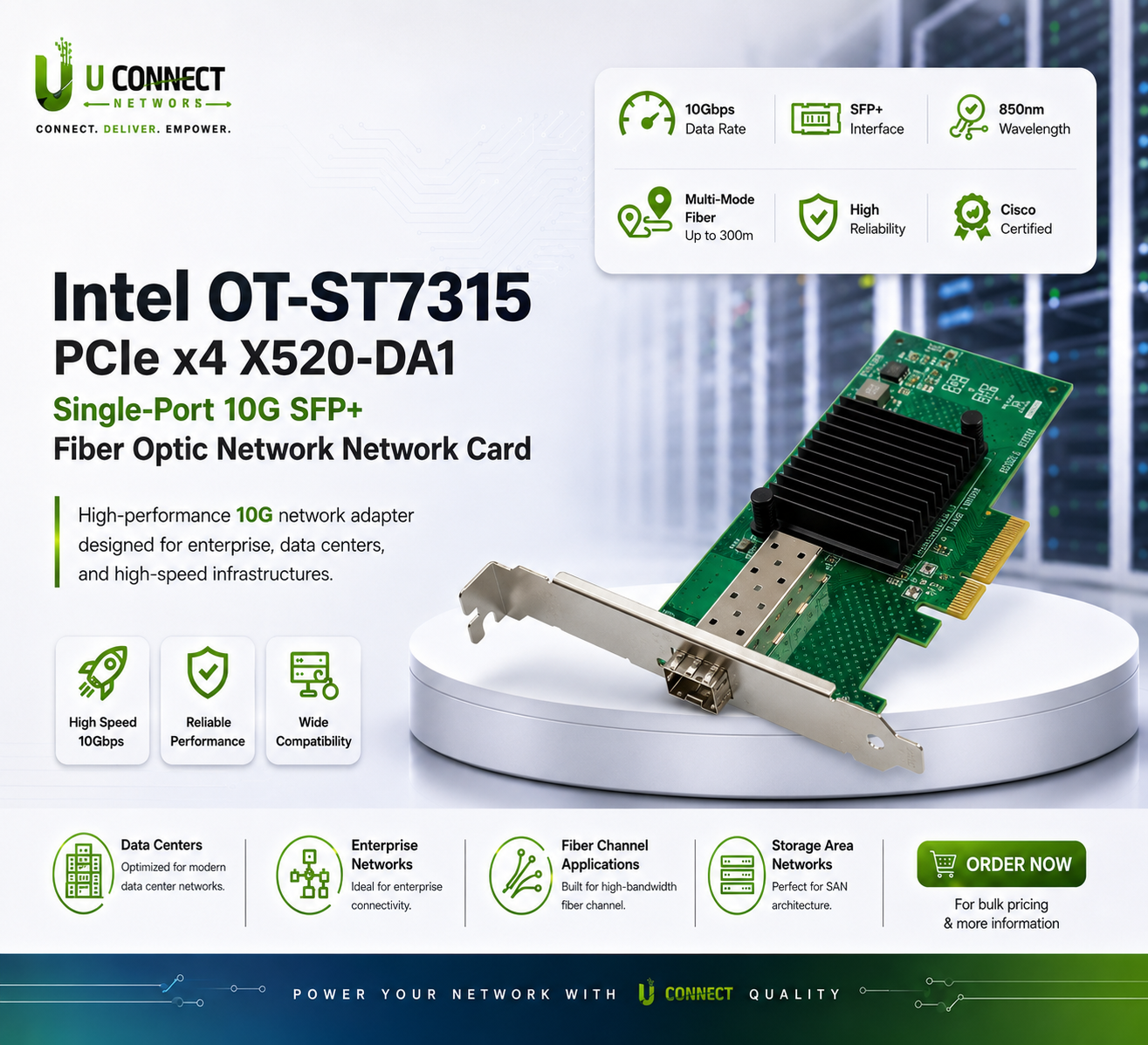 Intel OT-ST7315 PCIe x4 X520-DA1 Single-Port 10G SFP+ Fiber Optic Network Network Card
