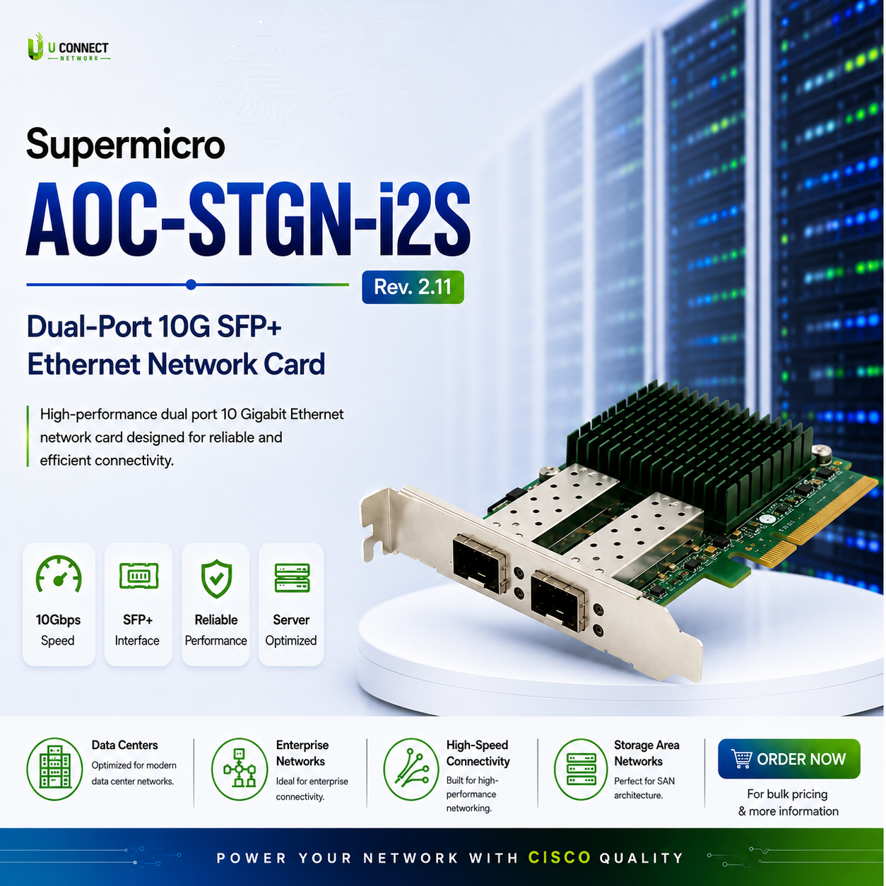 Supermicro AOC-STGN-i2S Rev. 2.11 Dual-Port 10G SFP+ Ethernet Network Card