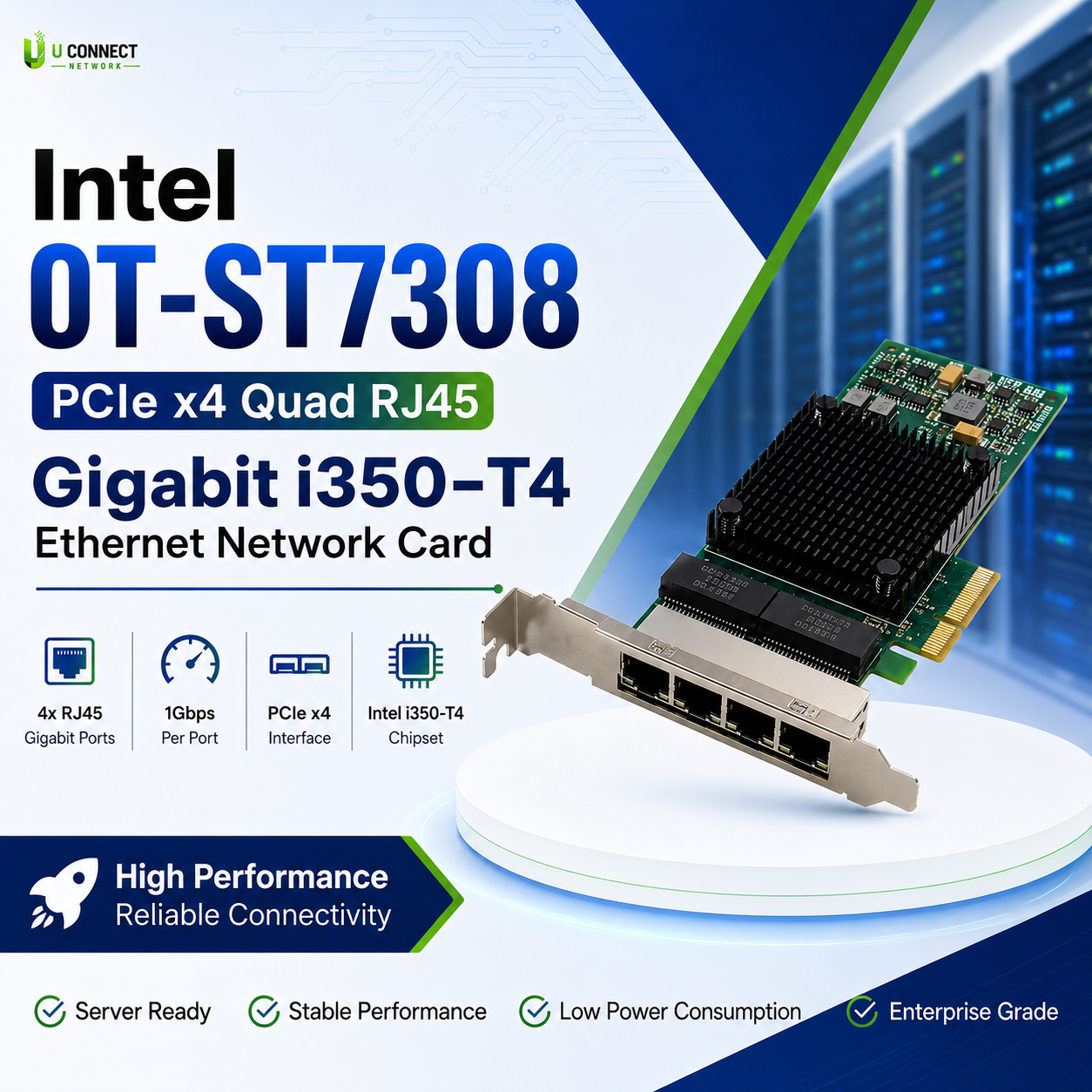 Intel OT-ST7308 PCIe x4 Quad RJ45 Gigabit i350-T4 Ethernet Network Card
