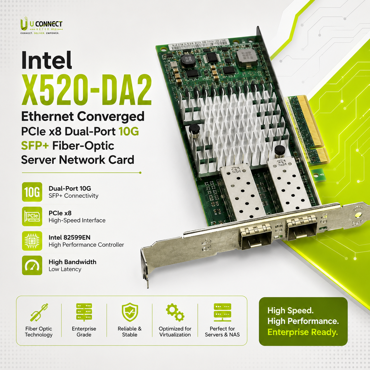 Intel X520-DA2 Ethernet Converged PCIe x8 Dual-Port 10G SFP+ Fiber-Optic Server Network Card