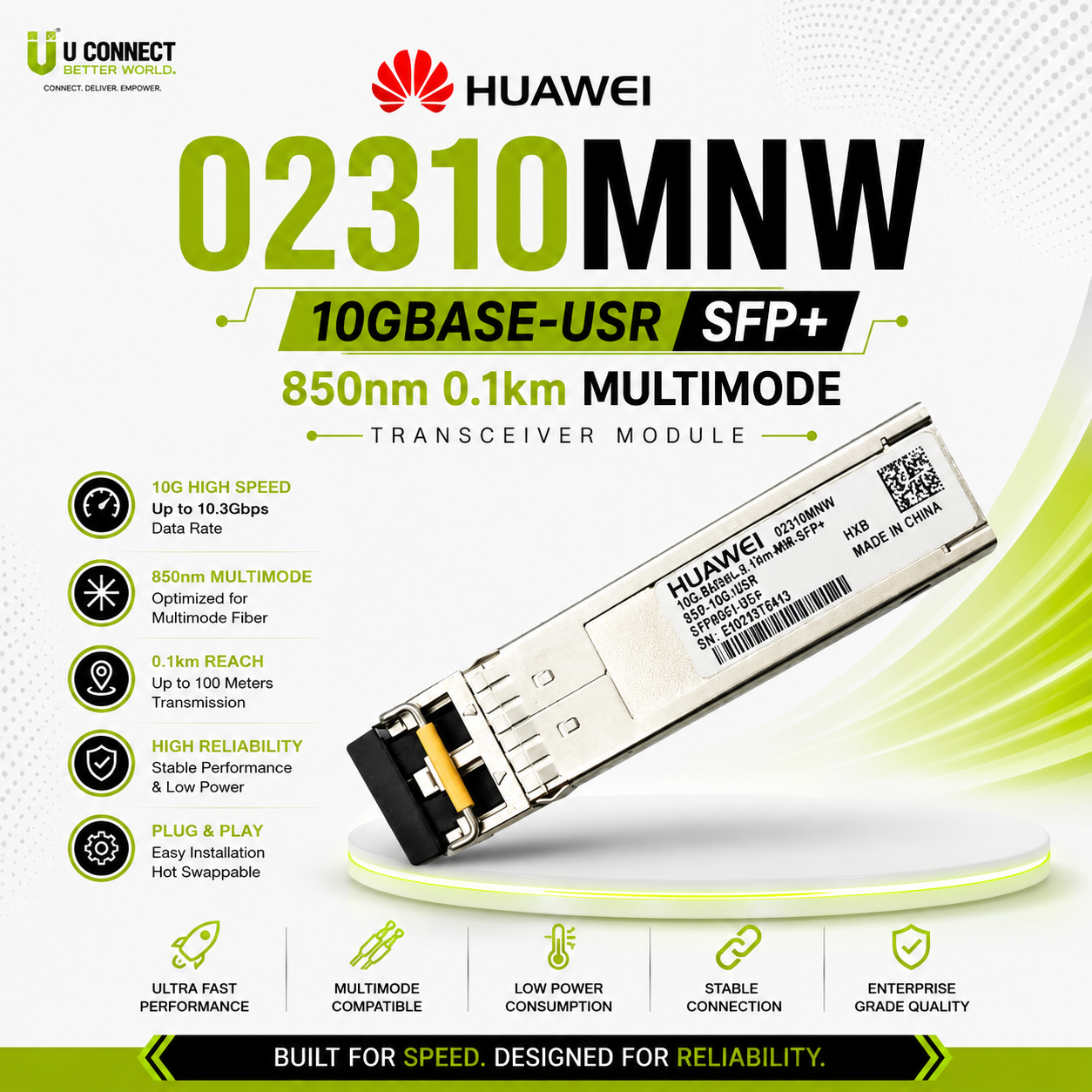 HUAWEI 02310MNW 10GBASE-USR SFP+ 850nm 0.1km Multimode Transceiver Module