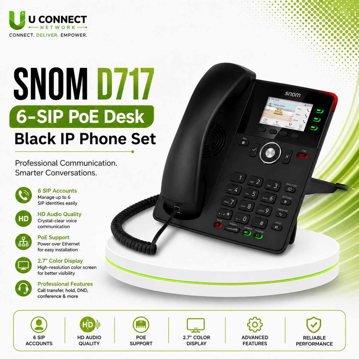 SNOM D717 6-SIP PoE Desk Black IP Phone Set