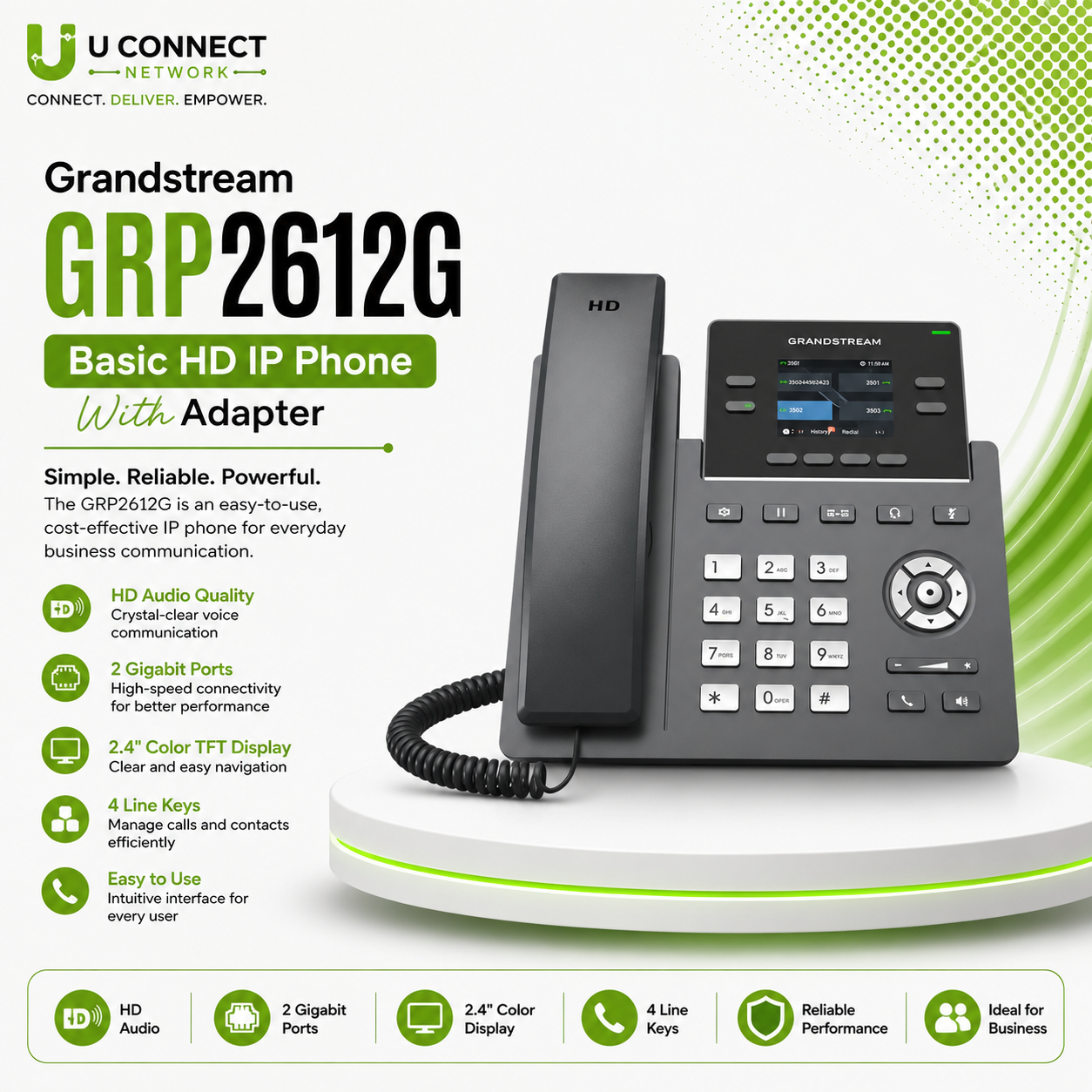 Grandstream GRP2612G Basic HD IP Phone With Adapter