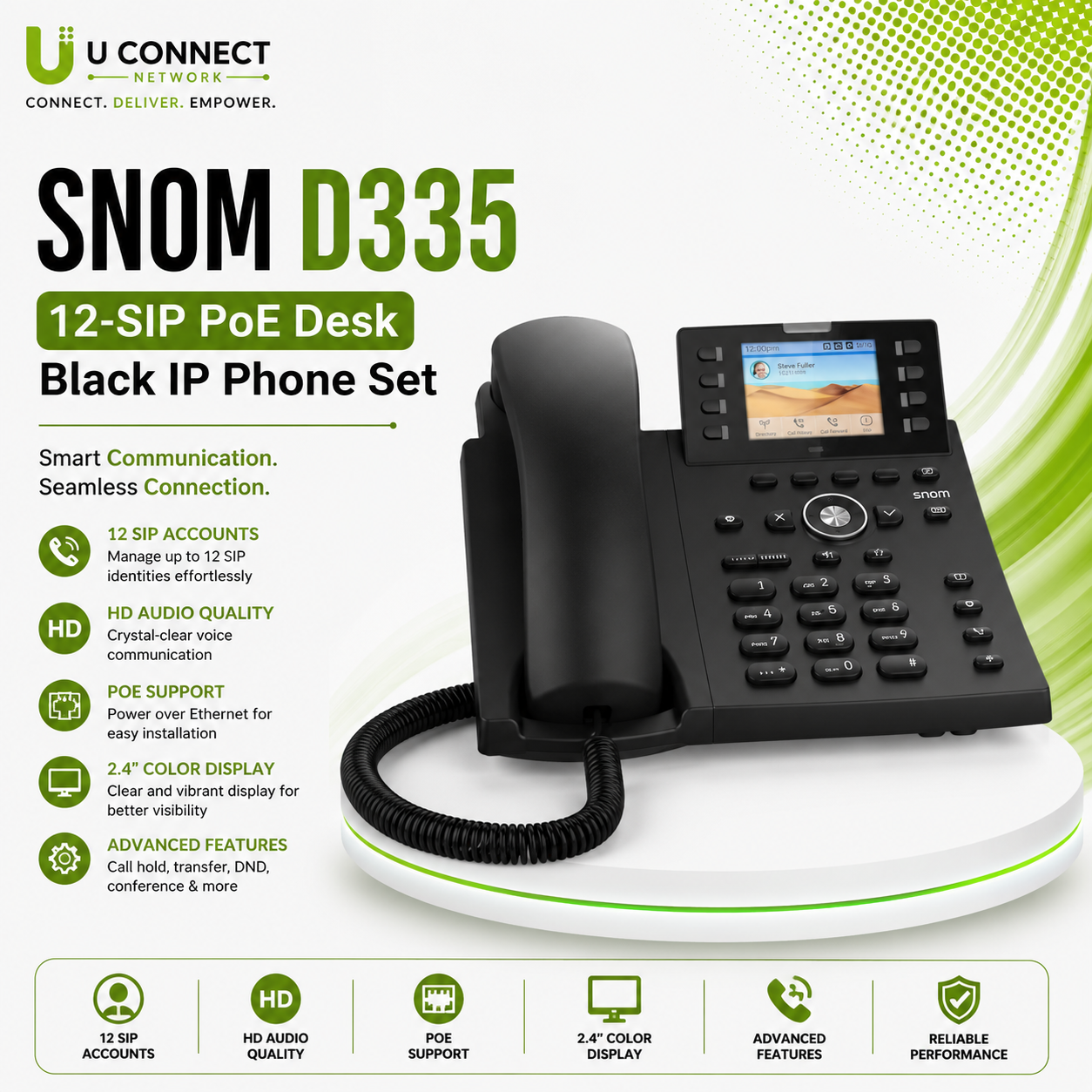 SNOM D335 12-SIP PoE Desk Black IP Phone Set