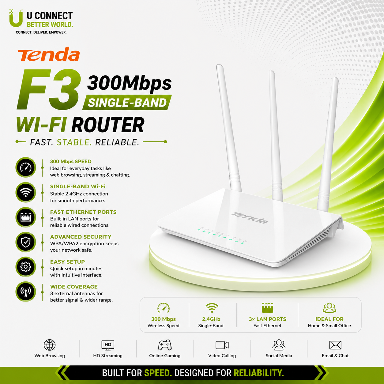 Tenda F3 300 Mbps Ethernet Single-Band Wi-Fi Router