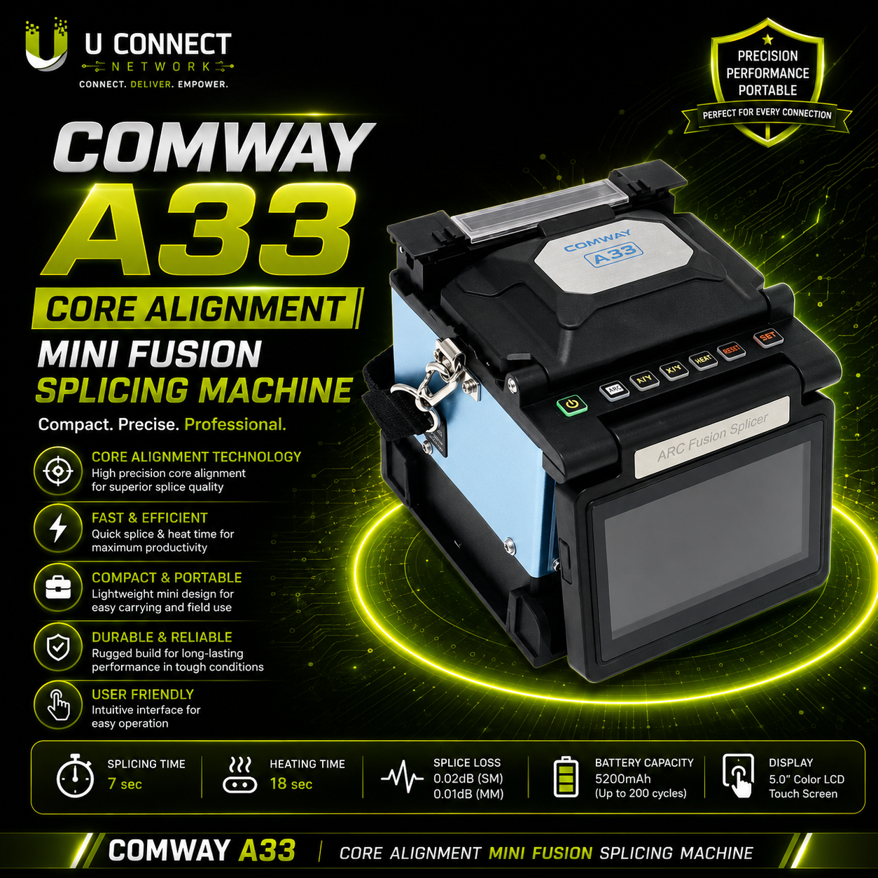 COMWAY A33 Core Alignment Mini Fusion Splicing Machine