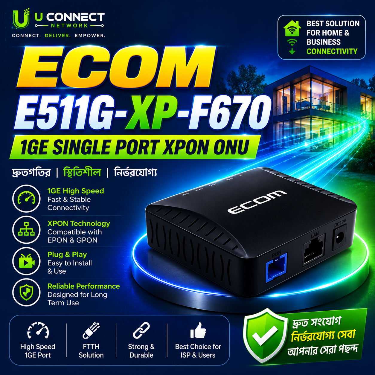 ECOM E511G-XP-F670 1GE Single Port XPON ONU