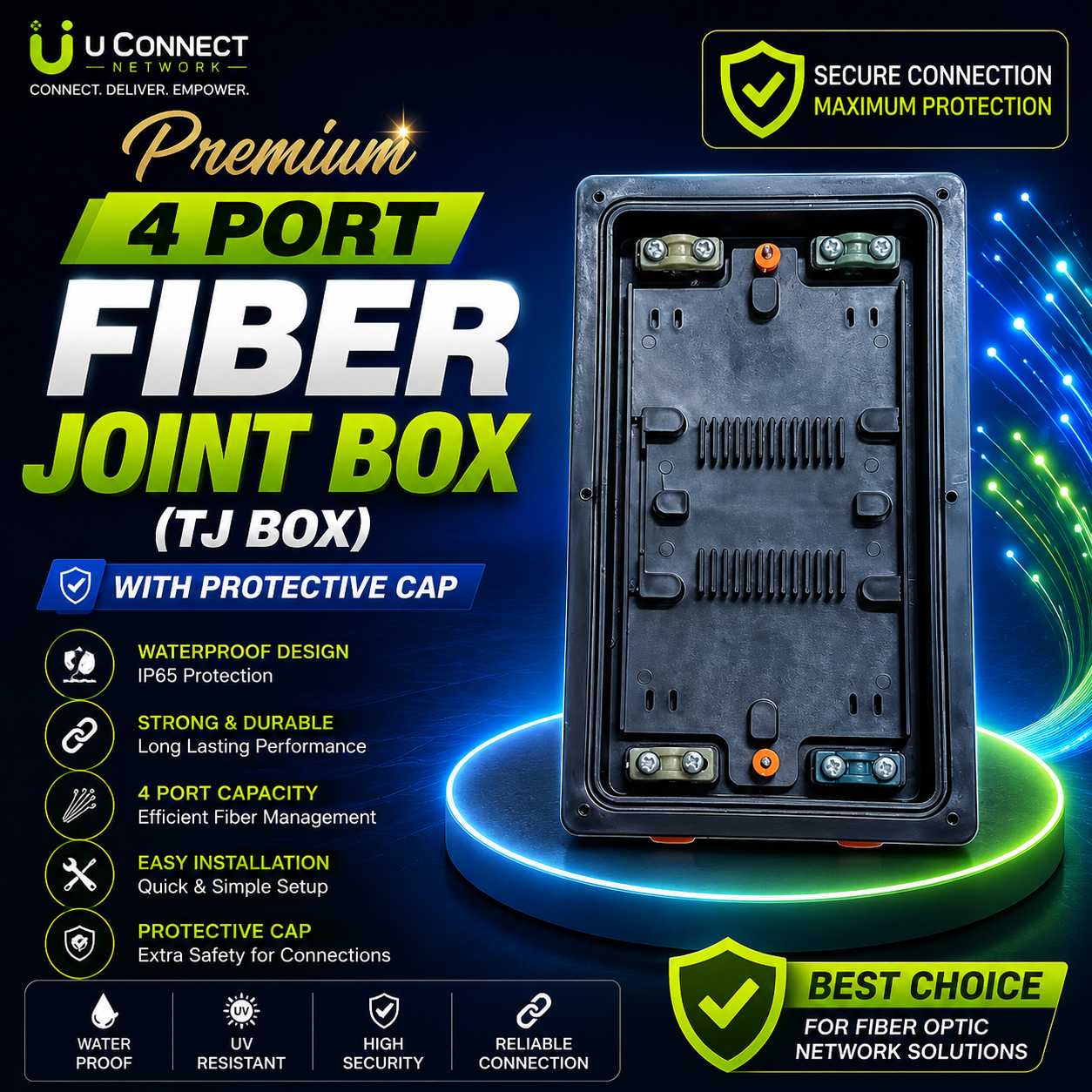 Premium 4 Port Fiber Joint Box (TJ Box) with Protective Cap