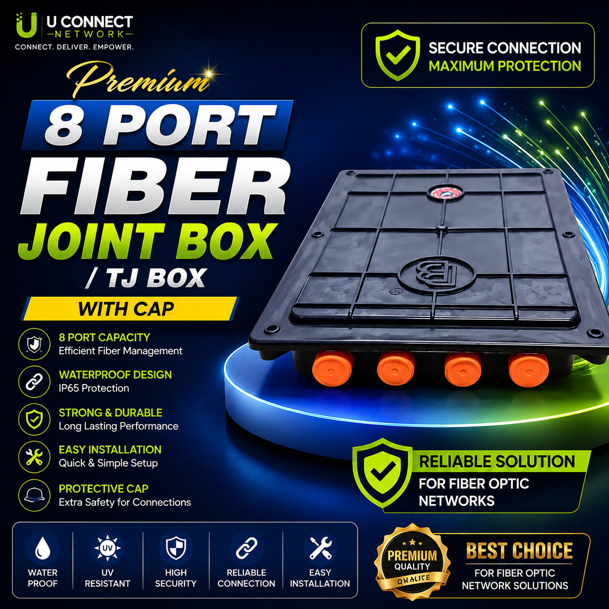 Premium 8 Port Fiber Joint Box / TJ Box with Cap