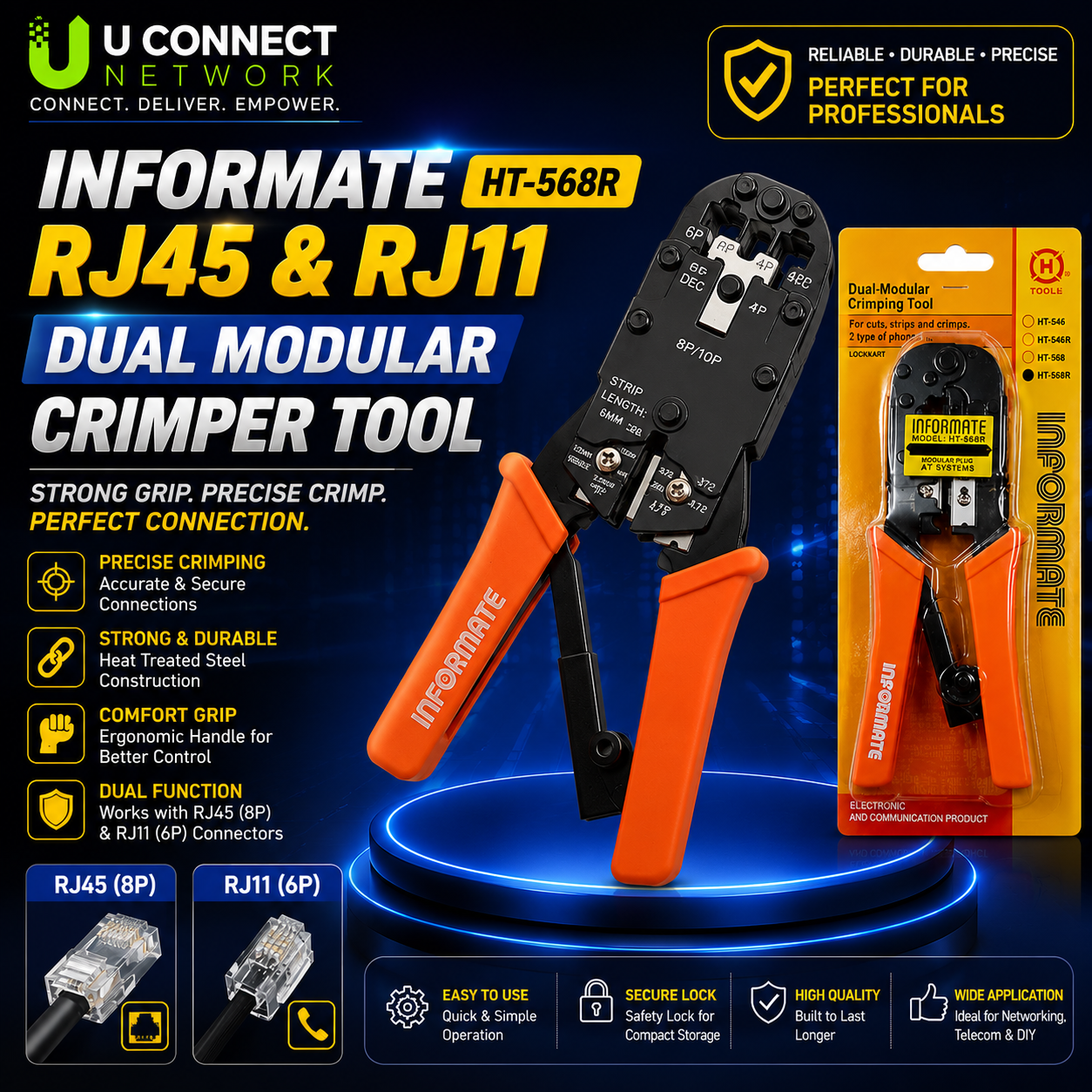 Informate HT-568R RJ45 & RJ11 Dual Modular Crimper Tool