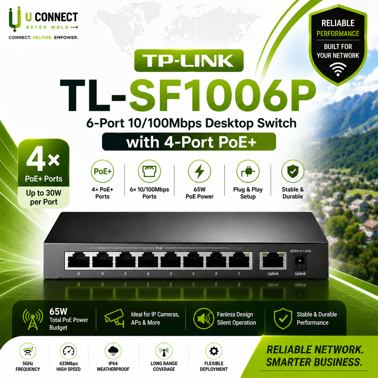 TP-Link TL-SF1006P 6-Port 10/100Mbps Desktop Switch with 4-Port PoE+