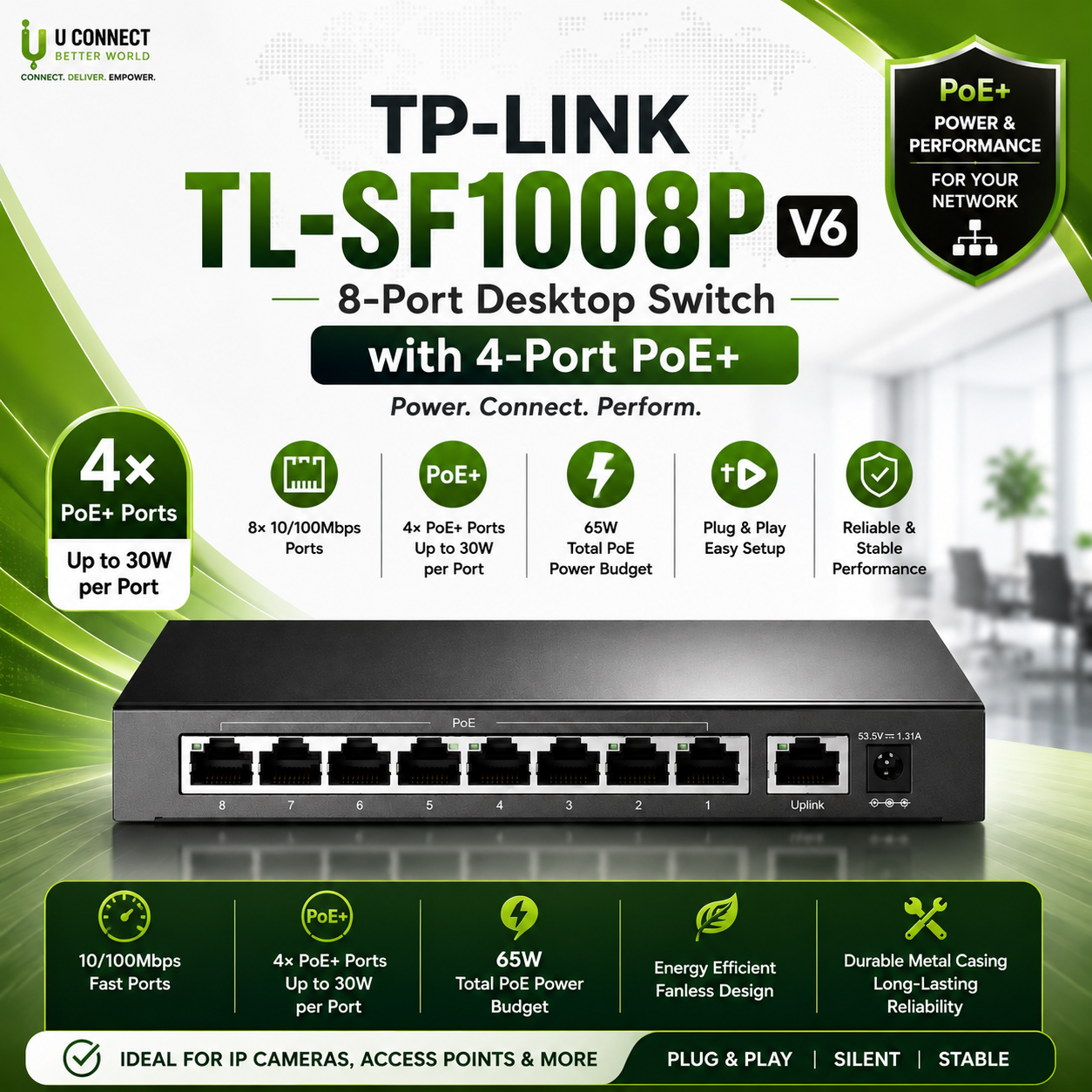 Tp-Link TL-SF1008P V6 8-Port Desktop Switch With 4-Port PoE+