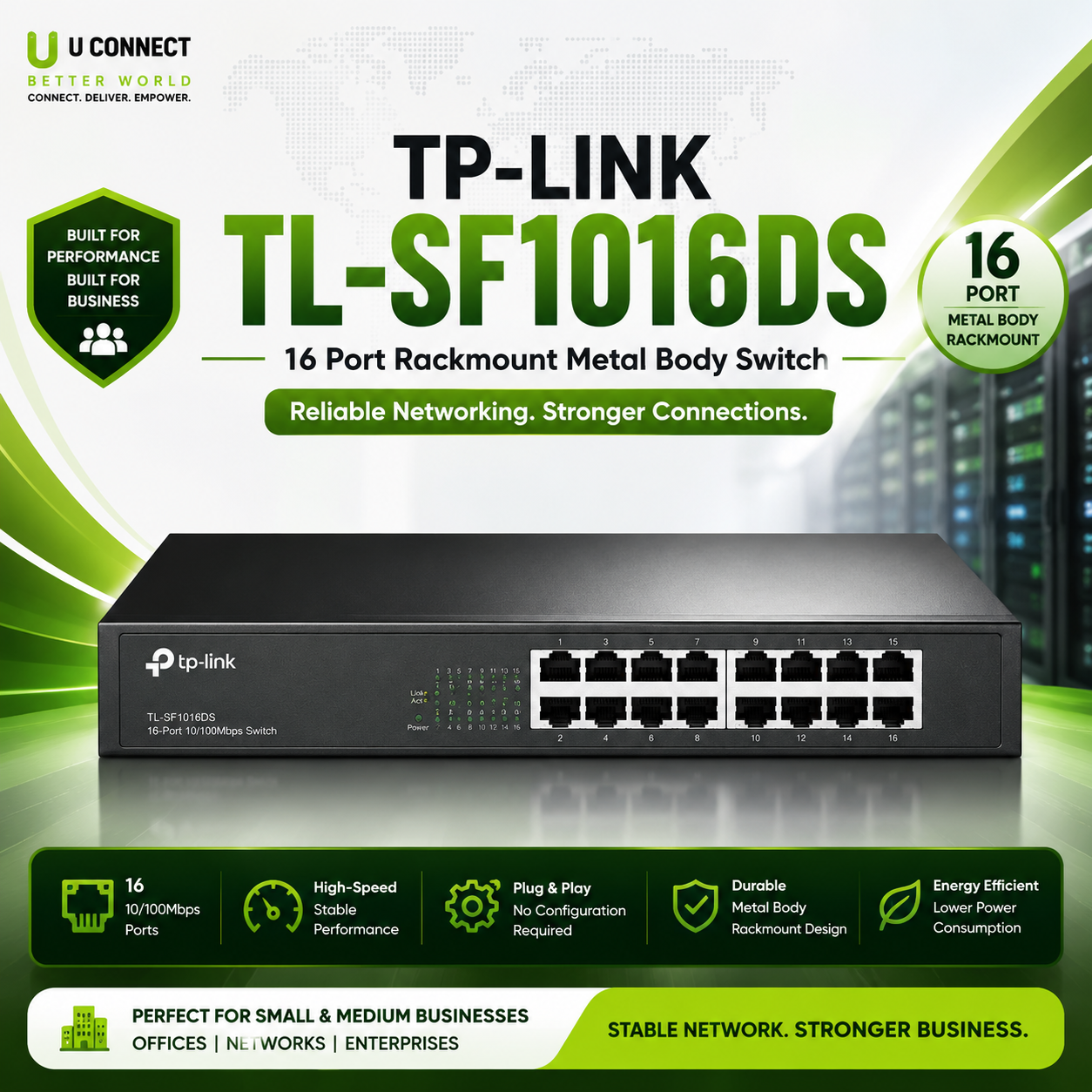 Tp-Link TL-SF1016DS 16 Port Rackmount Metal Body Switch