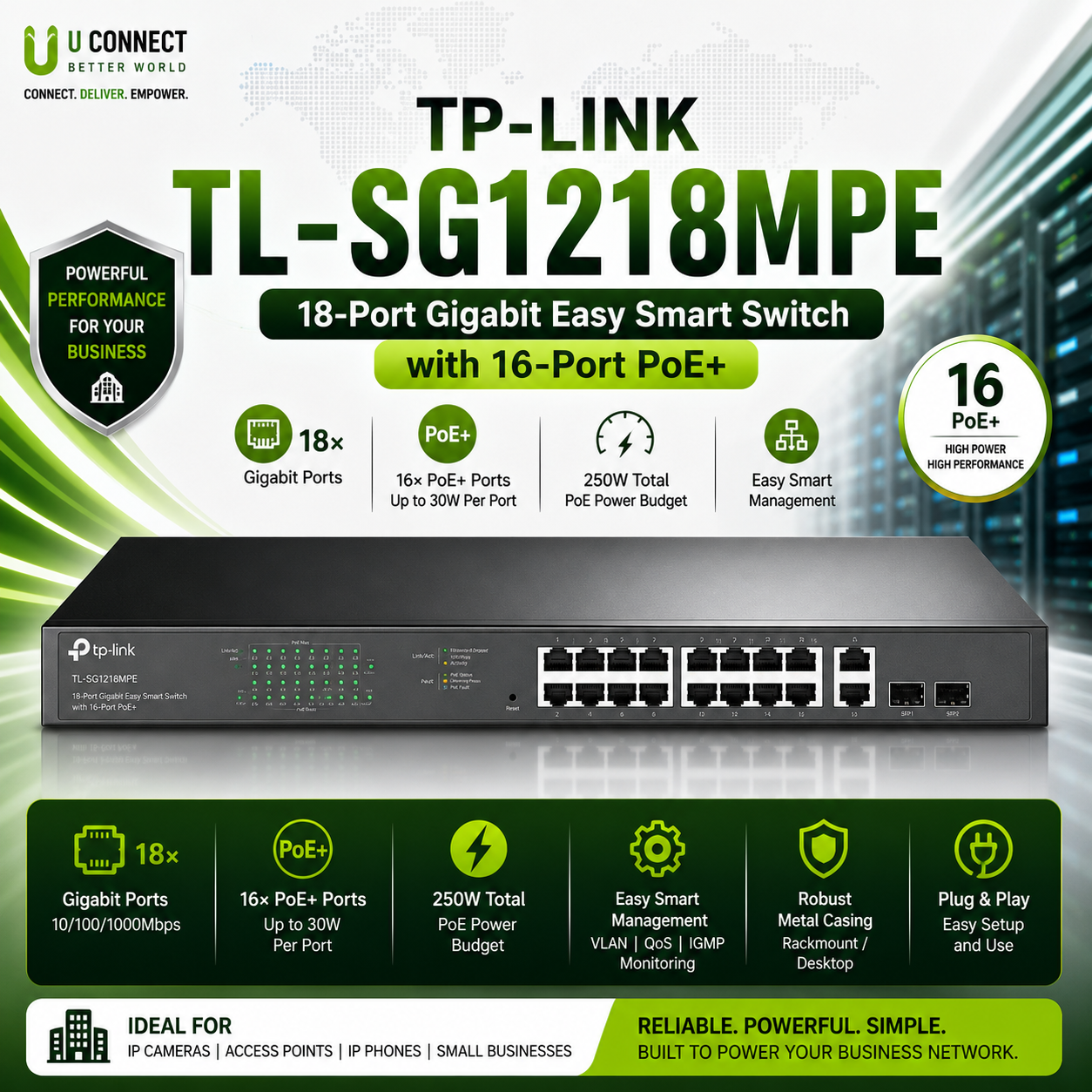 Tp-Link TL-SG1218MPE 18-Port Gigabit Easy Smart Switch with 16-Port PoE+