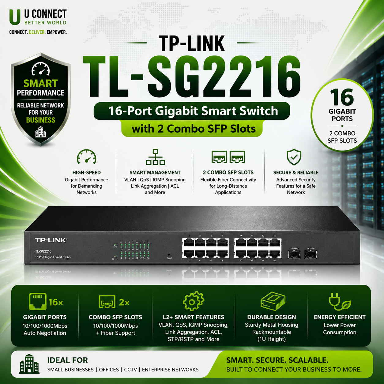 Tp-Link TL-SG2216 16-Port Gigabit Smart Switch with 2 Combo SFP Slots