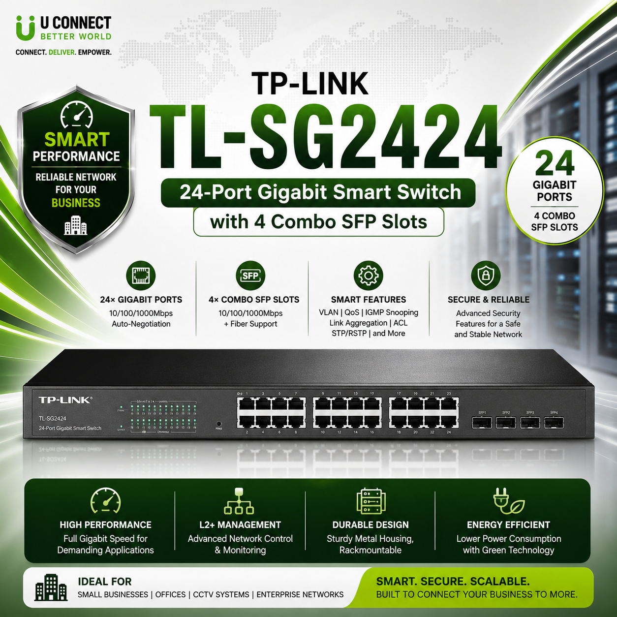Tp-Link TL-SG2424 24-Port Gigabit Smart Switch with 4 Combo SFP Slots