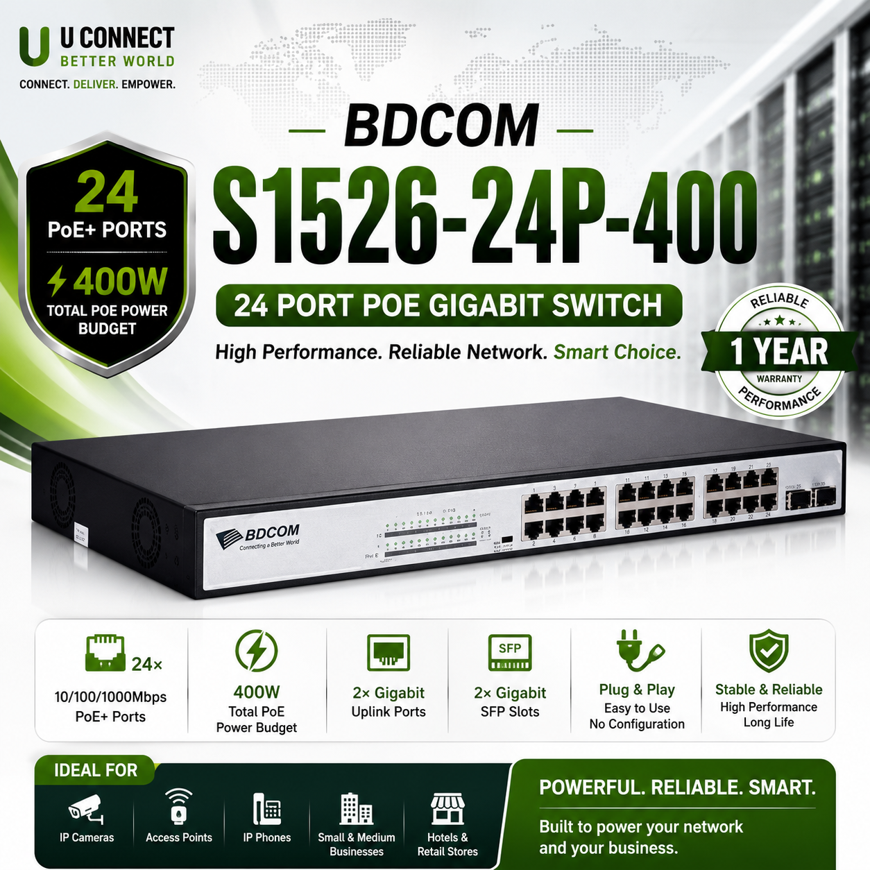 BDCOM S1526-24P-400 24 Port POE Gigabit Switch