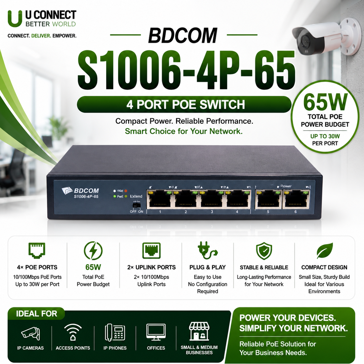 BDCOM S1006-4P-65 4 Port POE Switch
