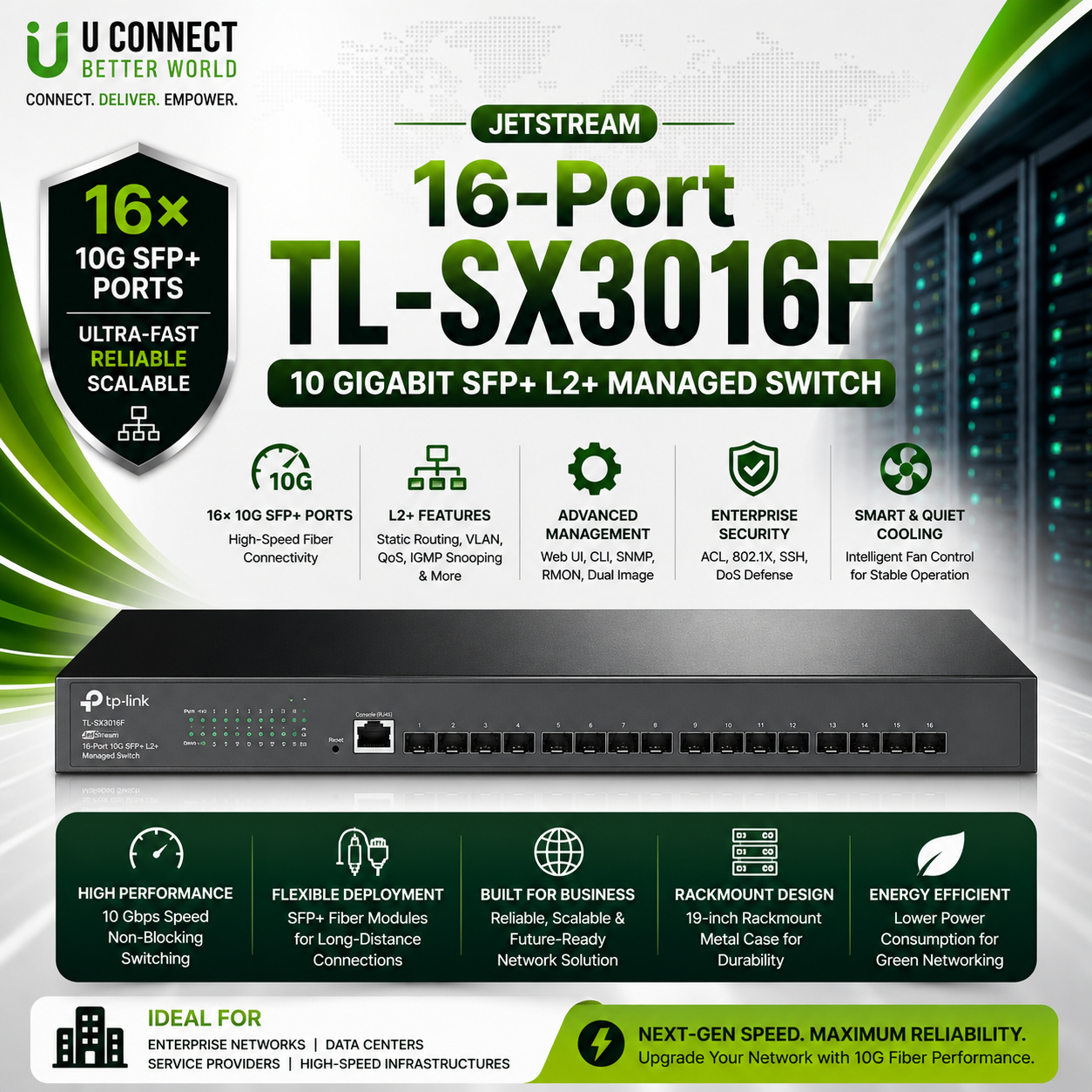 16-Port TP-Link TL-SX3016F JetStream 10 Gigabit SFP+ L2+ Managed Switch