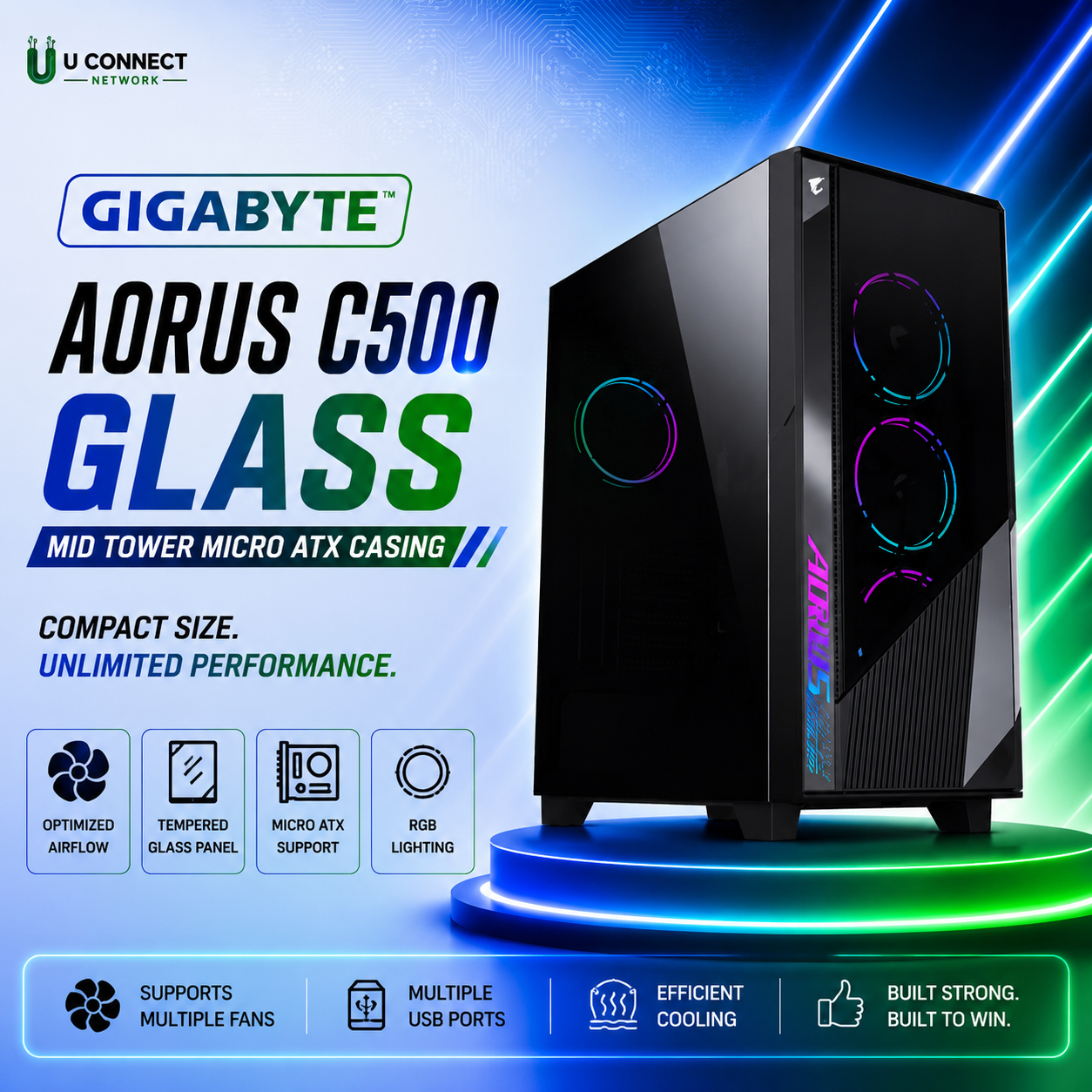 Gigabyte Aorus C500 Glass Mid Tower Micro ATX Casing
