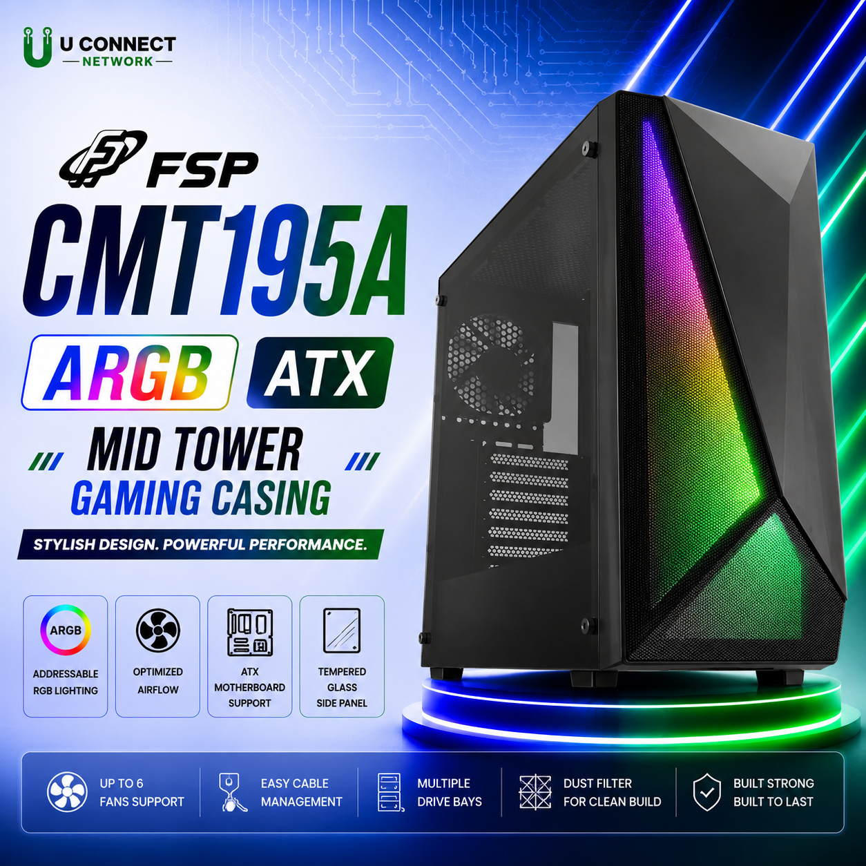 FSP CMT195A ARGB ATX Mid Tower Gaming Casing