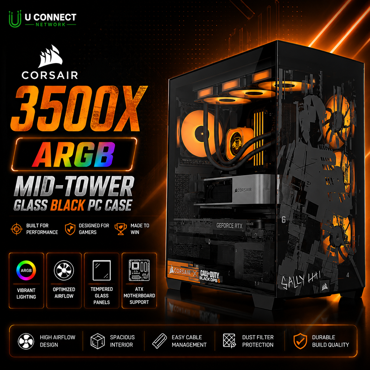 CORSAIR 3500X ARGB Mid-Tower Glass Black PC Case